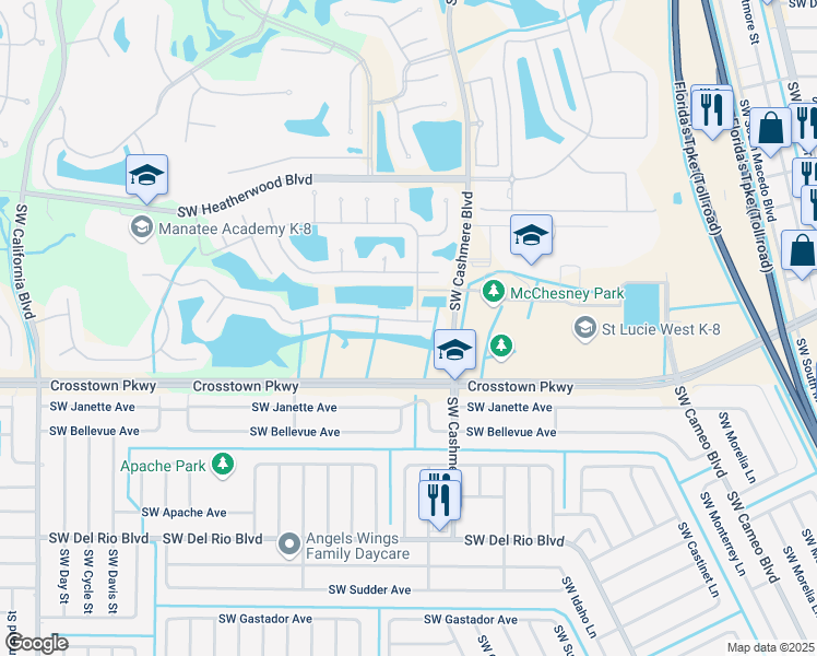map of restaurants, bars, coffee shops, grocery stores, and more near 947 Southwest Grand Reserve Boulevard in Port St. Lucie