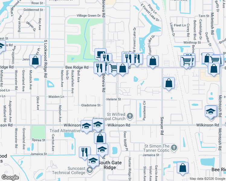 map of restaurants, bars, coffee shops, grocery stores, and more near 4153 South Beneva Road in Sarasota