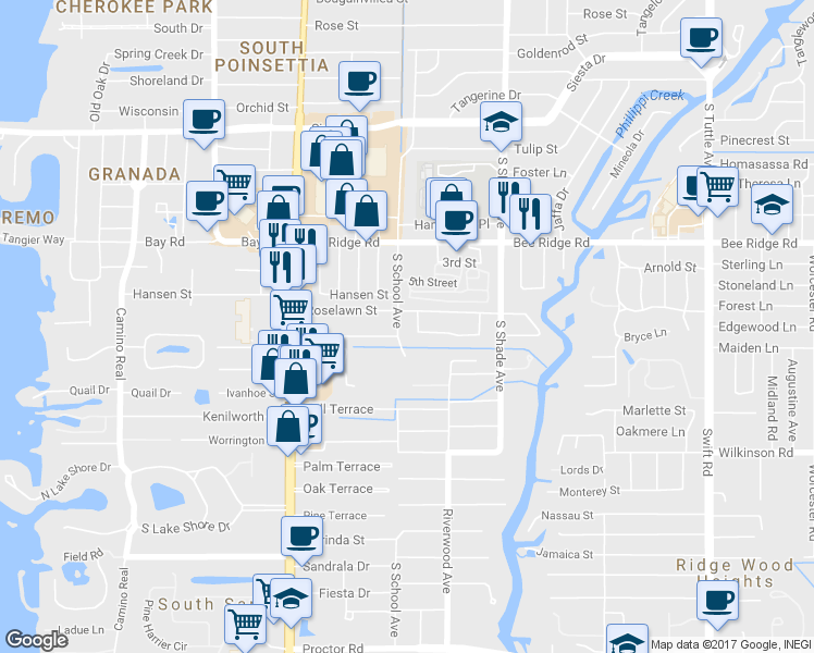 map of restaurants, bars, coffee shops, grocery stores, and more near 2272 Roselawn Circle in Sarasota