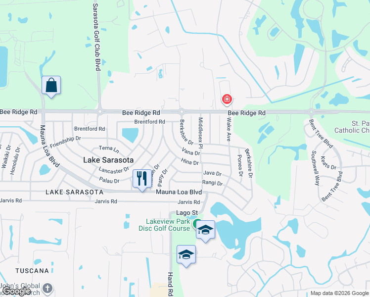 map of restaurants, bars, coffee shops, grocery stores, and more near 3984 Vana Drive in Sarasota