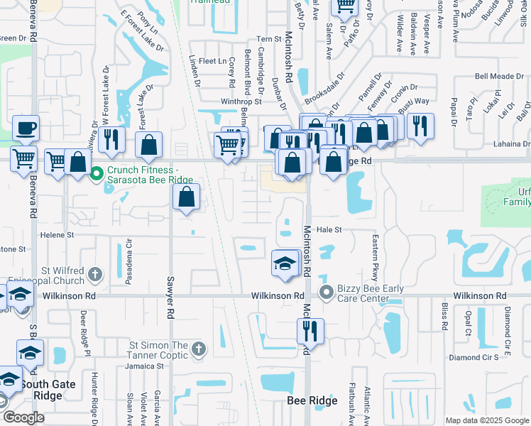 map of restaurants, bars, coffee shops, grocery stores, and more near 71 Strathmore Boulevard in Sarasota