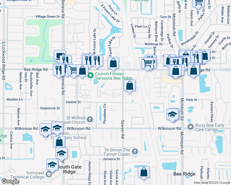 map of restaurants, bars, coffee shops, grocery stores, and more near 3937 Yellowstone Circle in Sarasota