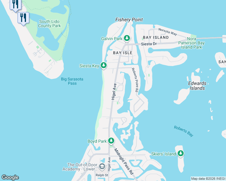 map of restaurants, bars, coffee shops, grocery stores, and more near 4067 Higel Avenue in Siesta Key