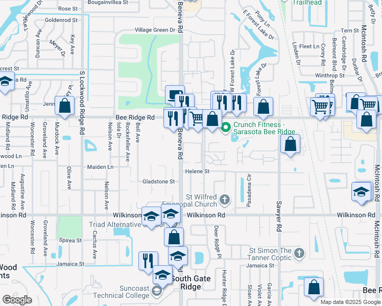 map of restaurants, bars, coffee shops, grocery stores, and more near 4153 South Beneva Road in Sarasota