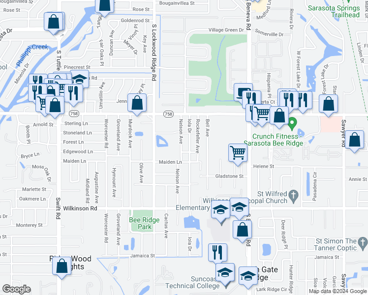 map of restaurants, bars, coffee shops, grocery stores, and more near 4049 Nelson Avenue in Sarasota