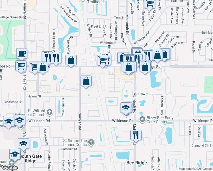 map of restaurants, bars, coffee shops, grocery stores, and more near 56 Strathmore Boulevard in Sarasota