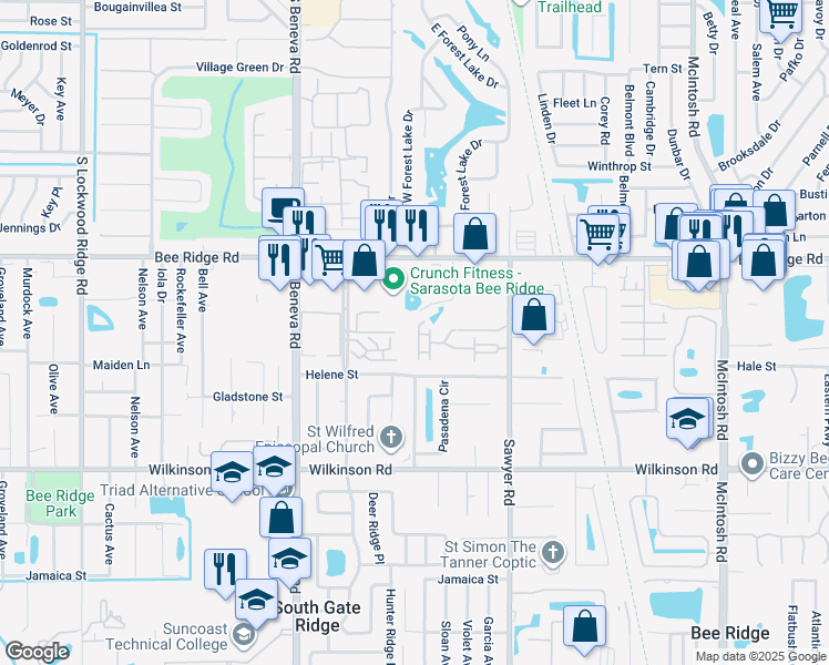 map of restaurants, bars, coffee shops, grocery stores, and more near 3792 Mahony Lane in Sarasota
