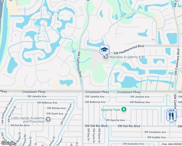 map of restaurants, bars, coffee shops, grocery stores, and more near 805 Southwest Classico Court in Port St. Lucie