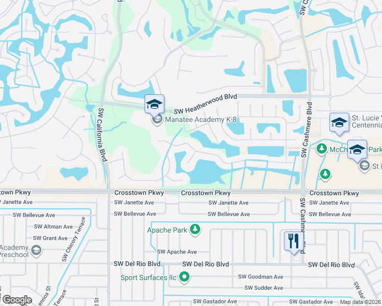 map of restaurants, bars, coffee shops, grocery stores, and more near 883 Southwest Grand Reserve Boulevard in Port St. Lucie