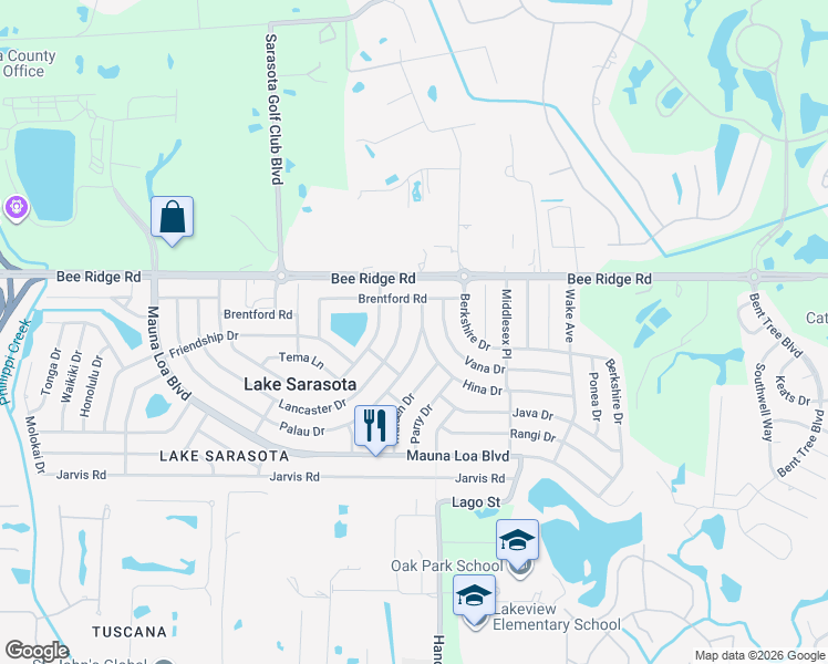map of restaurants, bars, coffee shops, grocery stores, and more near 3949 Palau Drive in Sarasota