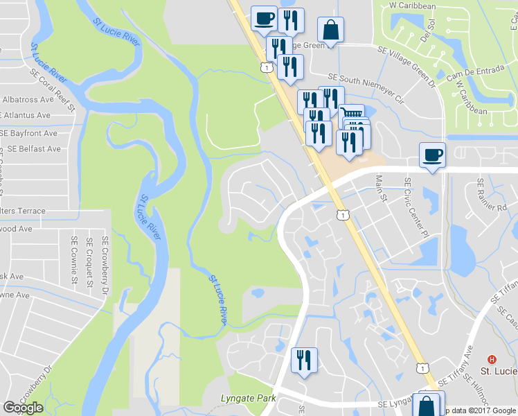 map of restaurants, bars, coffee shops, grocery stores, and more near 1372 Southeast Mohave Street in Port St. Lucie