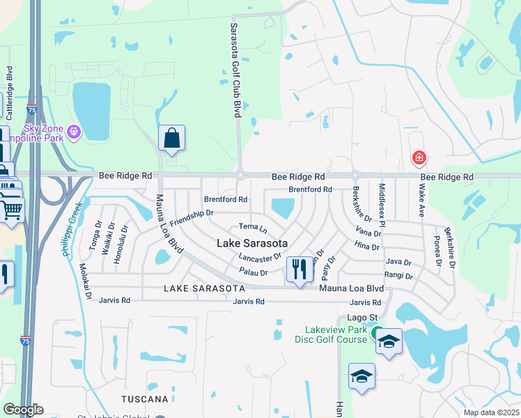 map of restaurants, bars, coffee shops, grocery stores, and more near 3934 Marlborough Place in Sarasota