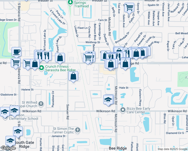 map of restaurants, bars, coffee shops, grocery stores, and more near 22 Strathmore Boulevard in Sarasota