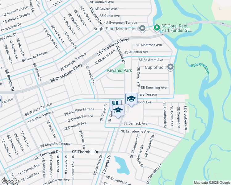 map of restaurants, bars, coffee shops, grocery stores, and more near 811 Southeast Walters Terrace in Port St. Lucie