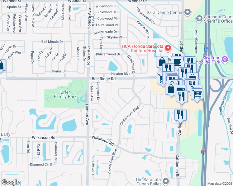 map of restaurants, bars, coffee shops, grocery stores, and more near 4005 Maverick Avenue in Sarasota