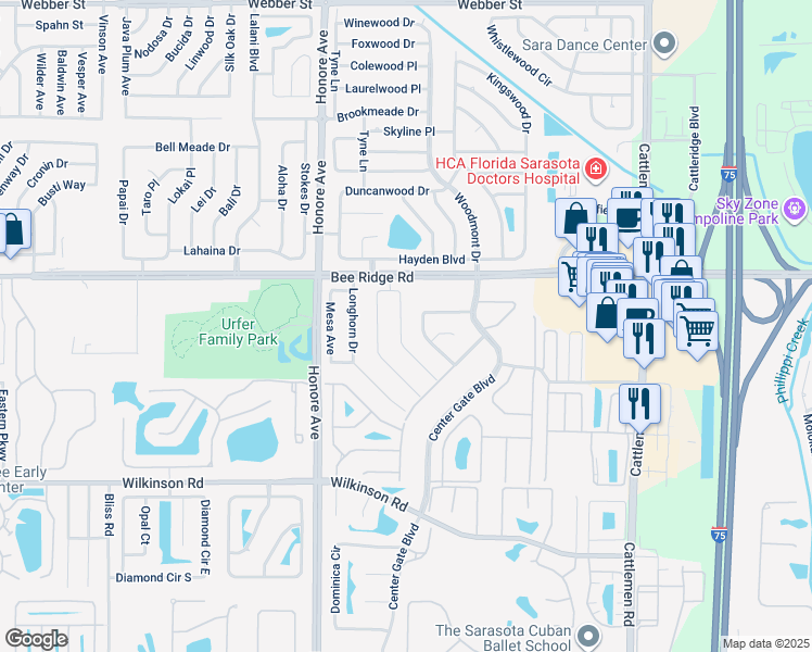 map of restaurants, bars, coffee shops, grocery stores, and more near 4005 Maverick Avenue in Sarasota