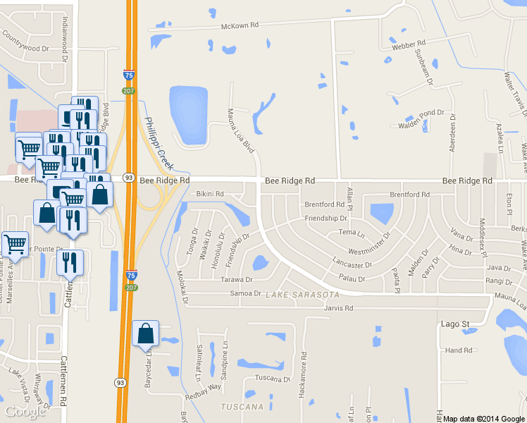 map of restaurants, bars, coffee shops, grocery stores, and more near 6563 Mauna Loa Blvd in Sarasota