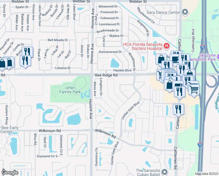 map of restaurants, bars, coffee shops, grocery stores, and more near 3930 Cochise Terrace in Sarasota