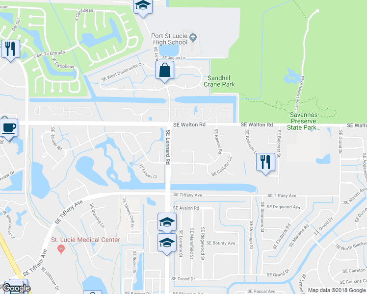 map of restaurants, bars, coffee shops, grocery stores, and more near 1417 Southeast North Balcourt Court in Port Saint Lucie