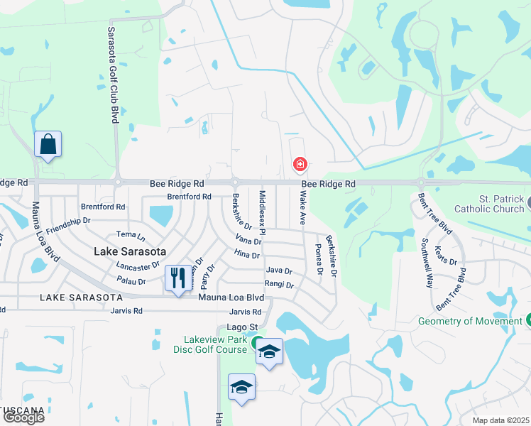 map of restaurants, bars, coffee shops, grocery stores, and more near 3957 Middlesex Place in Sarasota