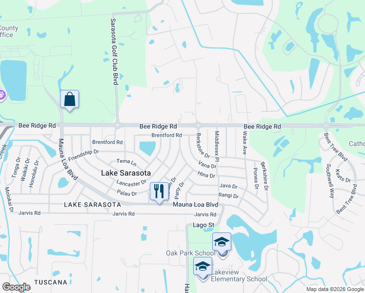 map of restaurants, bars, coffee shops, grocery stores, and more near 3949 Palau Drive in Sarasota
