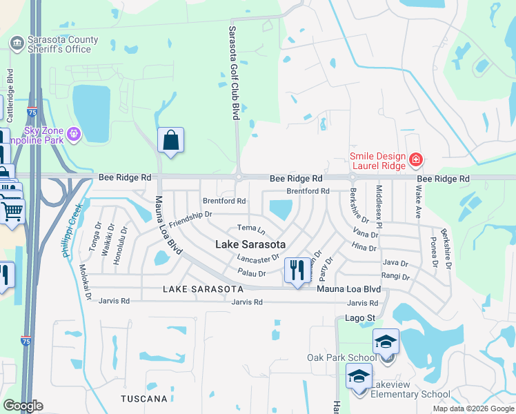 map of restaurants, bars, coffee shops, grocery stores, and more near 3934 Marlborough Place in Sarasota