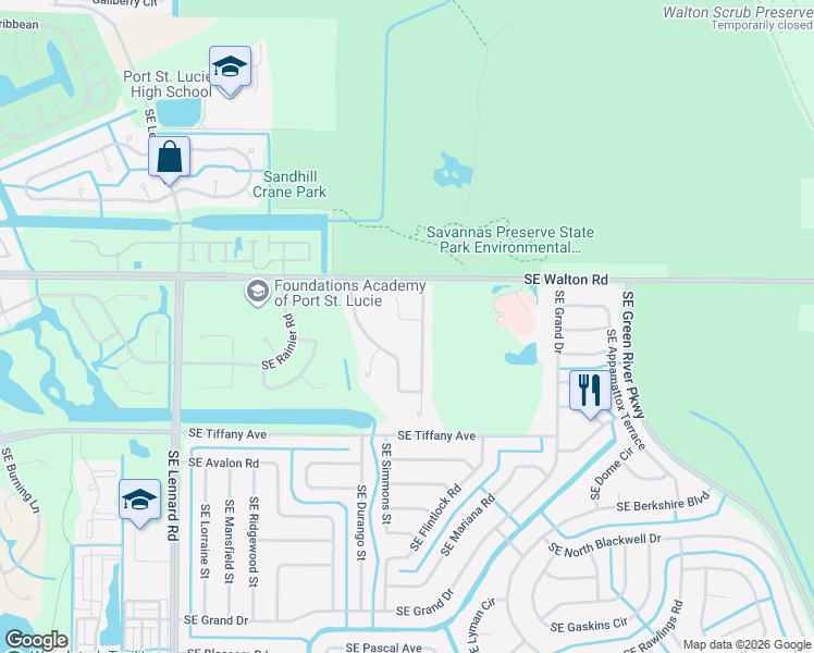 map of restaurants, bars, coffee shops, grocery stores, and more near 1380 Southeast Starklake Court in Port St. Lucie