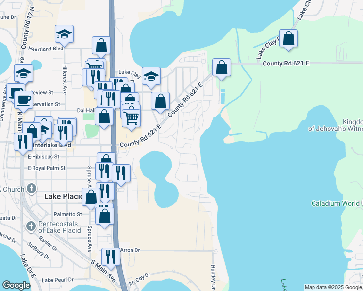 map of restaurants, bars, coffee shops, grocery stores, and more near 13 Charlton Drive in Lake Placid
