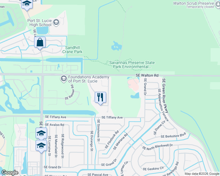 map of restaurants, bars, coffee shops, grocery stores, and more near 1380 Southeast Starklake Court in Port St. Lucie