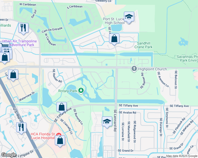 map of restaurants, bars, coffee shops, grocery stores, and more near 2080 Southeast Rainier Road in Port St. Lucie