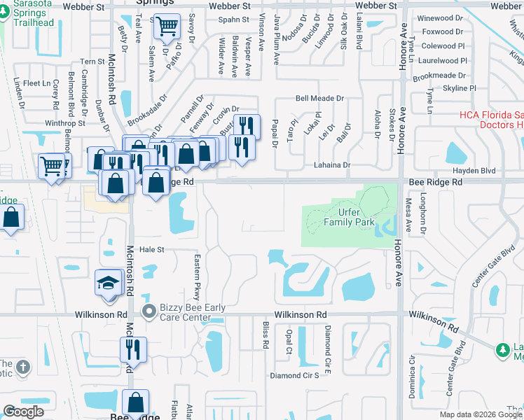 map of restaurants, bars, coffee shops, grocery stores, and more near 4757 Dunn Drive in Sarasota