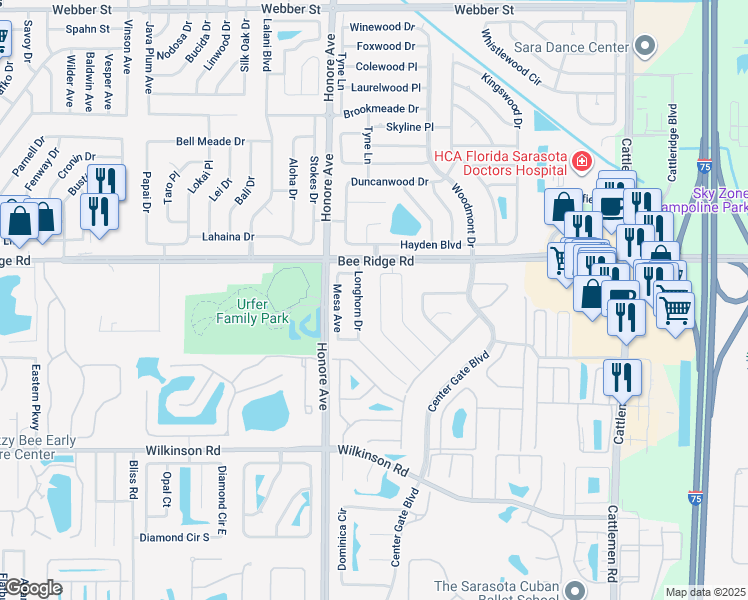 map of restaurants, bars, coffee shops, grocery stores, and more near 3926 Cochise Terrace in Sarasota
