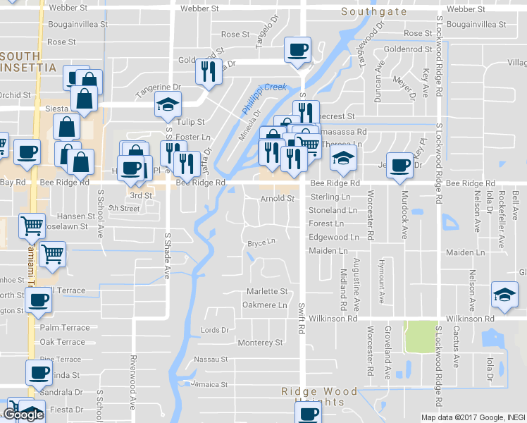 map of restaurants, bars, coffee shops, grocery stores, and more near 4009 Booth Place in Sarasota