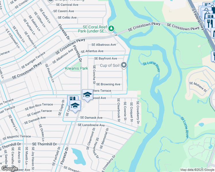 map of restaurants, bars, coffee shops, grocery stores, and more near 991 Southeast Walters Terrace in Port St. Lucie