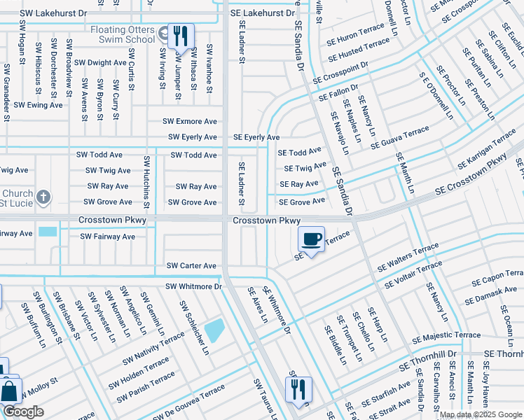 map of restaurants, bars, coffee shops, grocery stores, and more near 146 Southeast Crosspoint Drive in Port St. Lucie