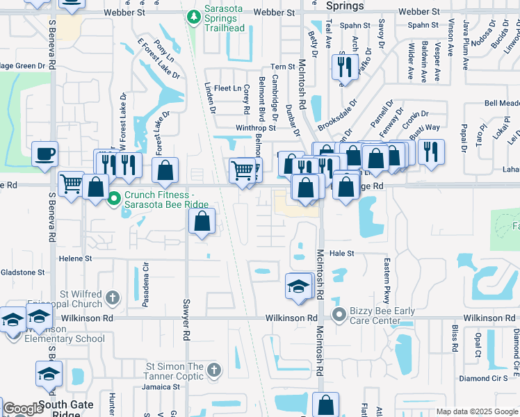 map of restaurants, bars, coffee shops, grocery stores, and more near 22 Strathmore Boulevard in Sarasota