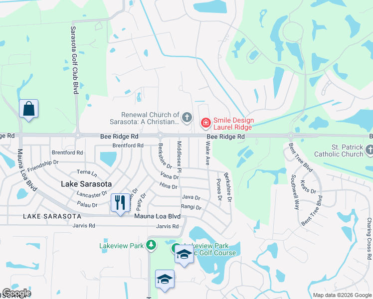 map of restaurants, bars, coffee shops, grocery stores, and more near 3930 Chaucer Lane in Sarasota