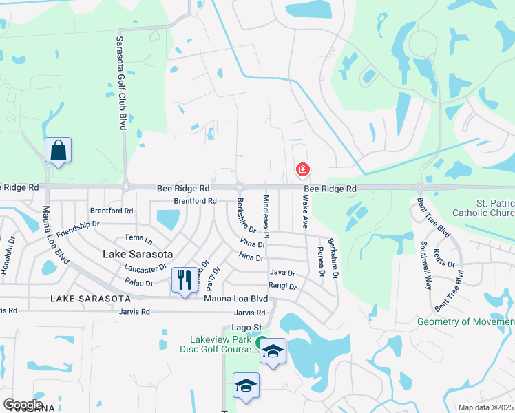 map of restaurants, bars, coffee shops, grocery stores, and more near 3957 Middlesex Place in Sarasota
