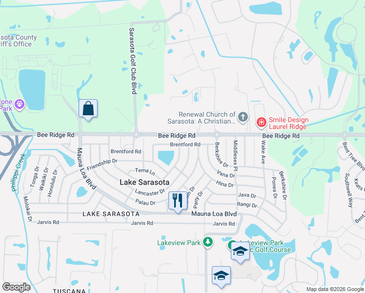 map of restaurants, bars, coffee shops, grocery stores, and more near 7014 Bee Ridge Road in Sarasota