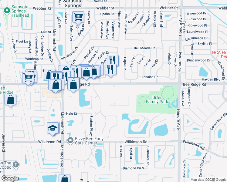 map of restaurants, bars, coffee shops, grocery stores, and more near 4730 Bee Ridge Road in Sarasota