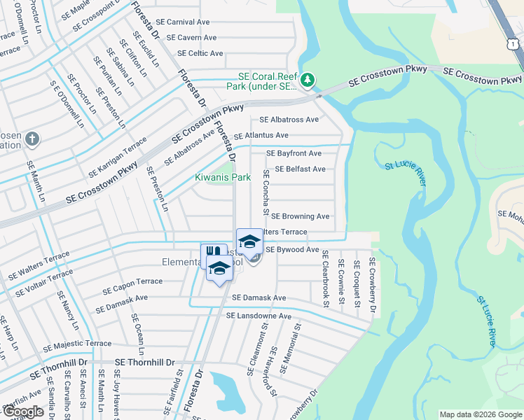 map of restaurants, bars, coffee shops, grocery stores, and more near 1381 Southeast Bayharbor Street in Port St. Lucie