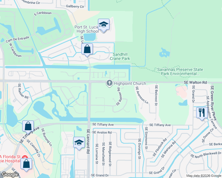 map of restaurants, bars, coffee shops, grocery stores, and more near 2250 Southeast Walton Road in Port St. Lucie