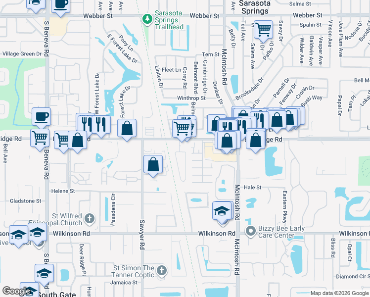 map of restaurants, bars, coffee shops, grocery stores, and more near 4118 Bee Ridge Road in Sarasota