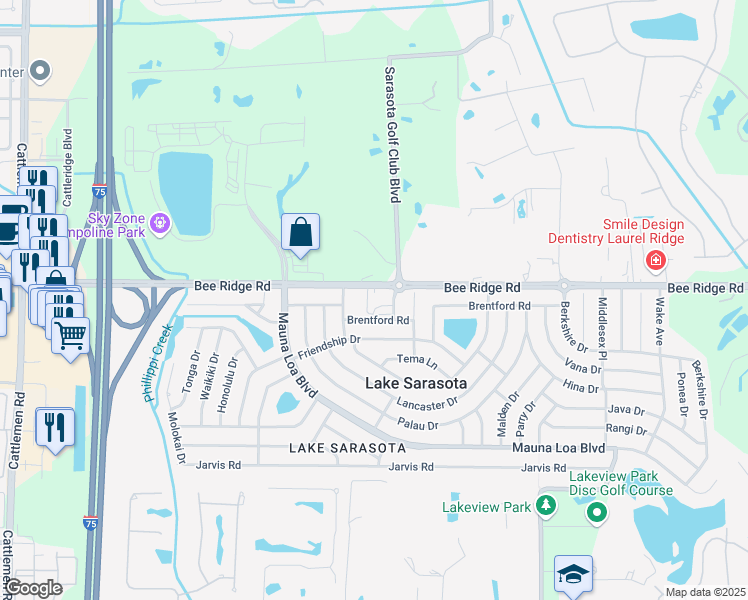 map of restaurants, bars, coffee shops, grocery stores, and more near 6750 Bee Ridge Road in Sarasota