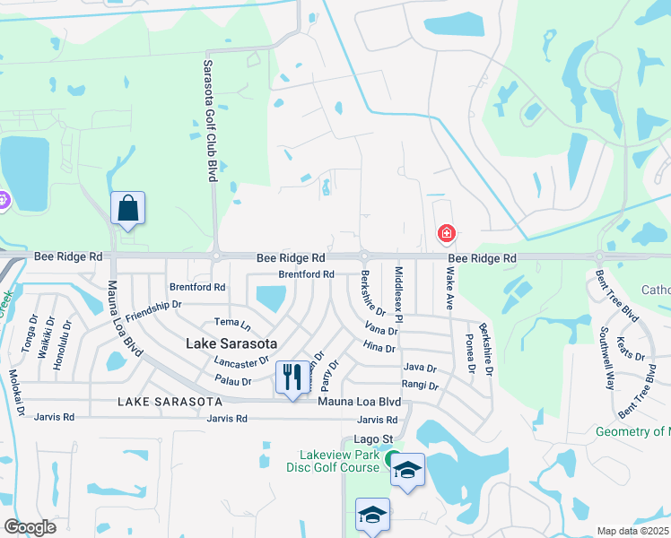 map of restaurants, bars, coffee shops, grocery stores, and more near 7071 Bee Ridge Road in Sarasota