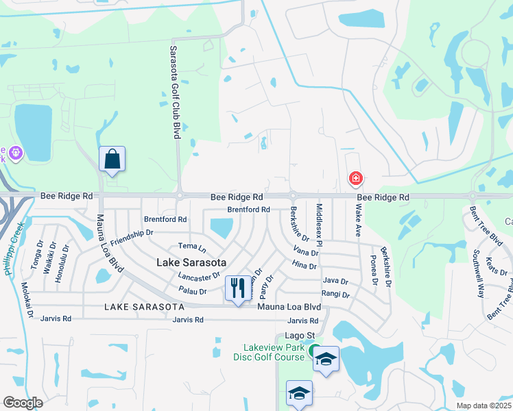 map of restaurants, bars, coffee shops, grocery stores, and more near 7014 Bee Ridge Road in Sarasota