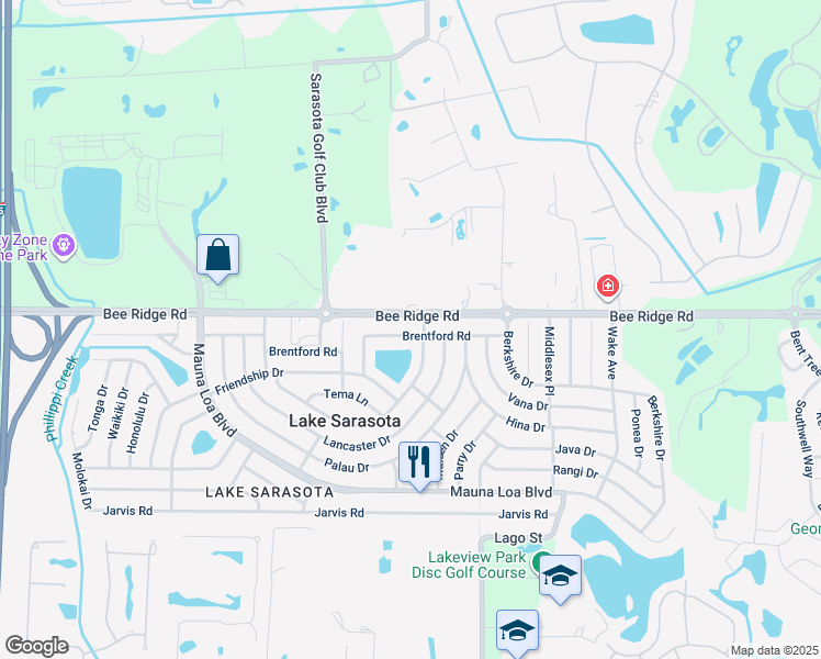 map of restaurants, bars, coffee shops, grocery stores, and more near 6944 Bee Ridge Road in Sarasota