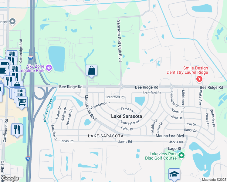 map of restaurants, bars, coffee shops, grocery stores, and more near 6730 Bee Ridge Road in Sarasota