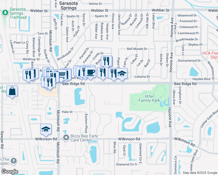 map of restaurants, bars, coffee shops, grocery stores, and more near 4730 Bee Ridge Road in Sarasota