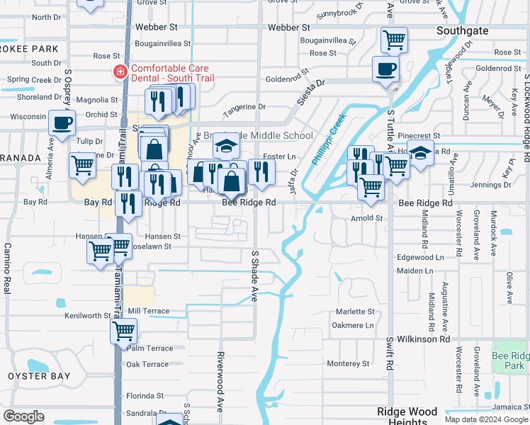 map of restaurants, bars, coffee shops, grocery stores, and more near in Southgate